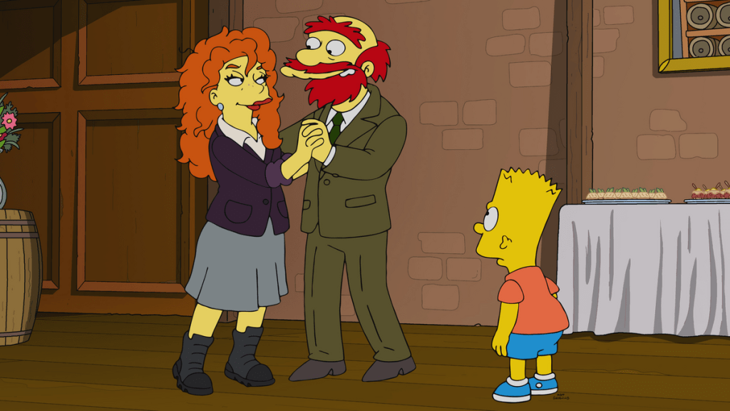 Publicity frame from the new Simpsons episode to be aired December 10th 2023: 'Ae Bonnie Romance.'