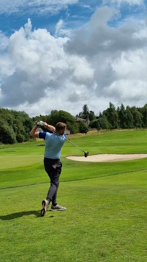 Kyle raising money for charity - playing golf,  round 3 of 4. Driving off on Hole #1 at Elderslie Golf Course.