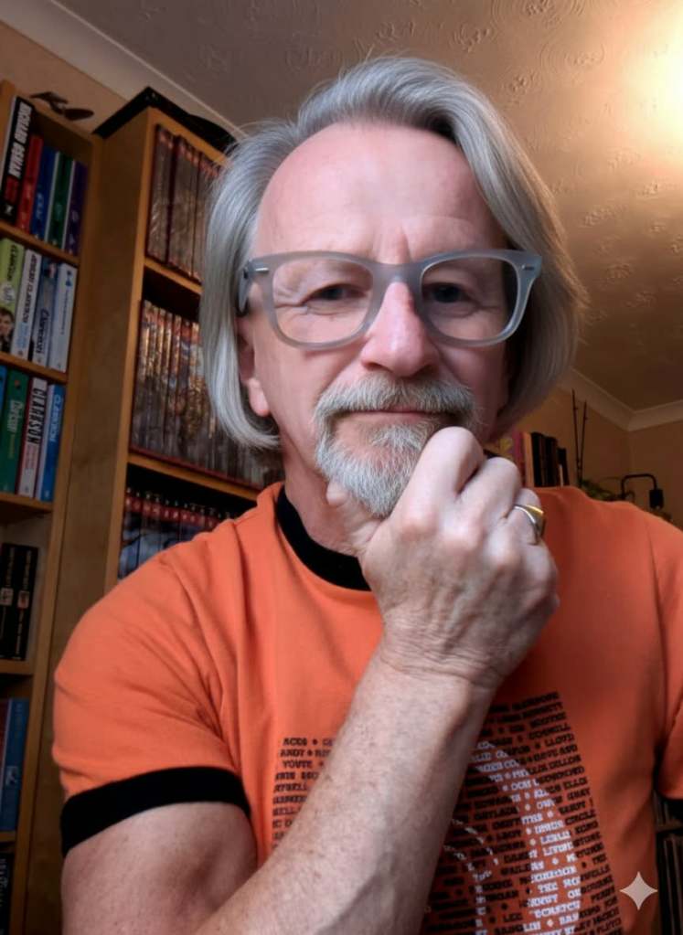 AI generated image of the author, Cee Tee Jackson, having aged and with ling, grey hair and beard.